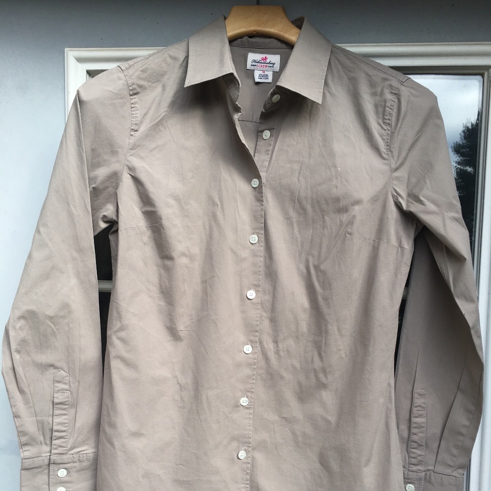 J. Crew Taupe Haberdashery Button-Down Top Sz M
